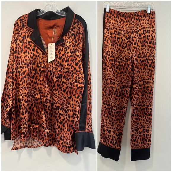NWT HAH Free People Lanka Leopard Sleepwear Pajamas Set Size XL - Picture 2 of 10